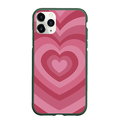 Чехол iPhone 11 Pro матовый Сердца LOVE / 3D-Темно-зеленый – фото 1