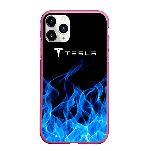 Чехол iPhone 11 Pro матовый Tesla Fire / 3D-Малиновый – фото 1