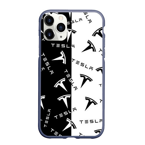 Чехол iPhone 11 Pro матовый Tesla Black & White / 3D-Серый – фото 1