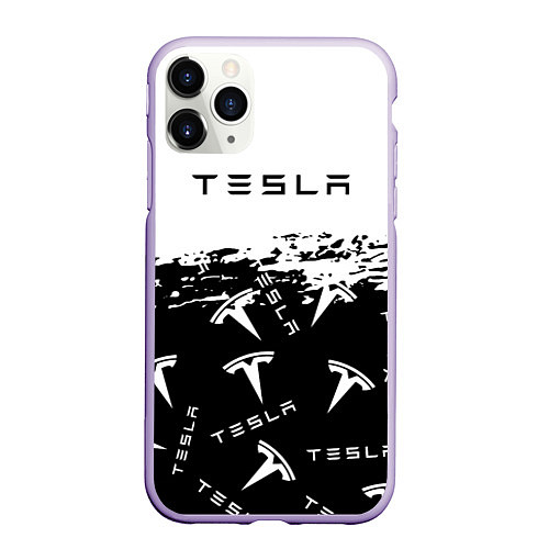 Чехол iPhone 11 Pro матовый Tesla - Black & White / 3D-Светло-сиреневый – фото 1