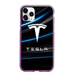 Чехол iPhone 11 Pro матовый Tesla - Неоновые полосы, цвет: 3D-фиолетовый