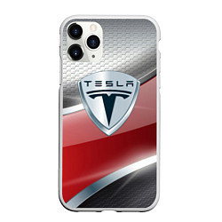 Чехол iPhone 11 Pro матовый Tesla - Logo Style, цвет: 3D-белый