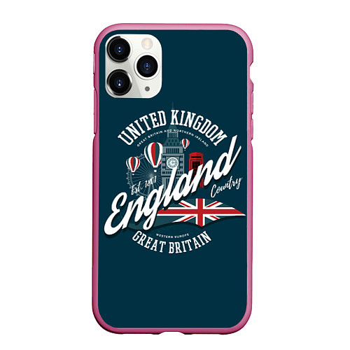 Чехол iPhone 11 Pro матовый Англия England / 3D-Малиновый – фото 1