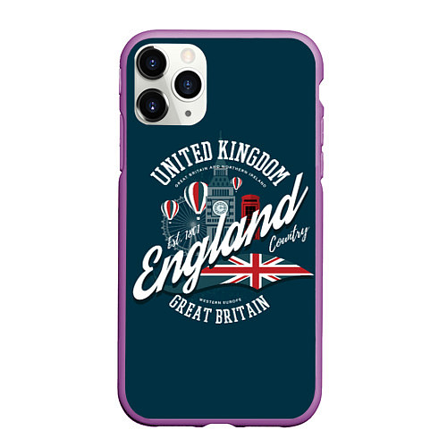 Чехол iPhone 11 Pro матовый Англия England / 3D-Фиолетовый – фото 1