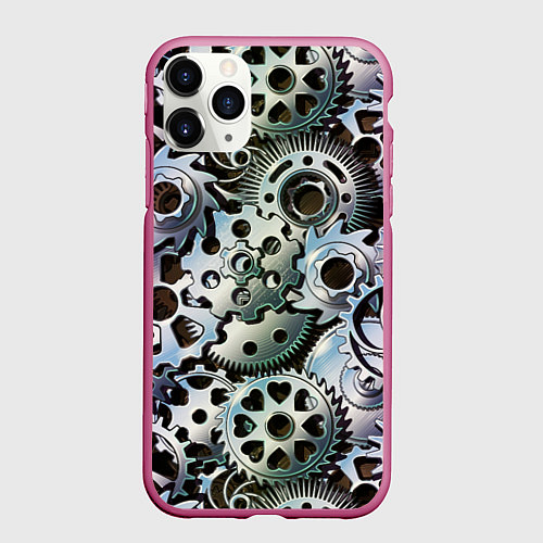 Чехол iPhone 11 Pro матовый Стимпанк шестеренки Steampunk / 3D-Малиновый – фото 1
