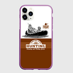 Чехол iPhone 11 Pro матовый Охотник на уток в лодке с собакой, цвет: 3D-фиолетовый