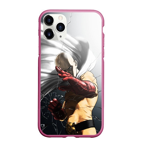 Чехол iPhone 11 Pro матовый One Punch Man - Сайтама / 3D-Малиновый – фото 1