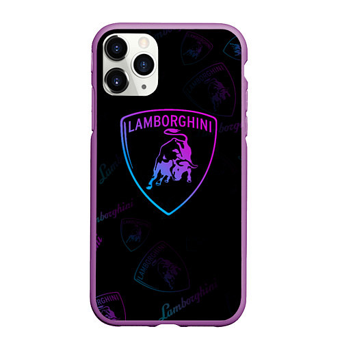 Чехол iPhone 11 Pro матовый Lamborghini Sport Pattrn / 3D-Фиолетовый – фото 1