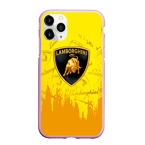 Чехол iPhone 11 Pro матовый Lamborghini pattern gold / 3D-Розовый – фото 1