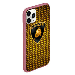 Чехол iPhone 11 Pro матовый Lamborghini gold соты, цвет: 3D-малиновый — фото 2