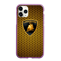 Чехол iPhone 11 Pro матовый Lamborghini gold соты, цвет: 3D-фиолетовый