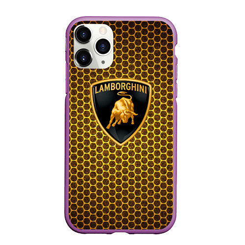 Чехол iPhone 11 Pro матовый Lamborghini gold соты / 3D-Фиолетовый – фото 1