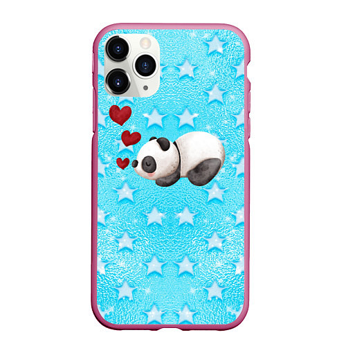 Чехол iPhone 11 Pro матовый Сонная милая панда / 3D-Малиновый – фото 1