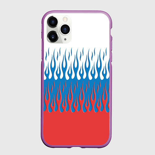 Чехол iPhone 11 Pro матовый Флаг России пламя / 3D-Фиолетовый – фото 1