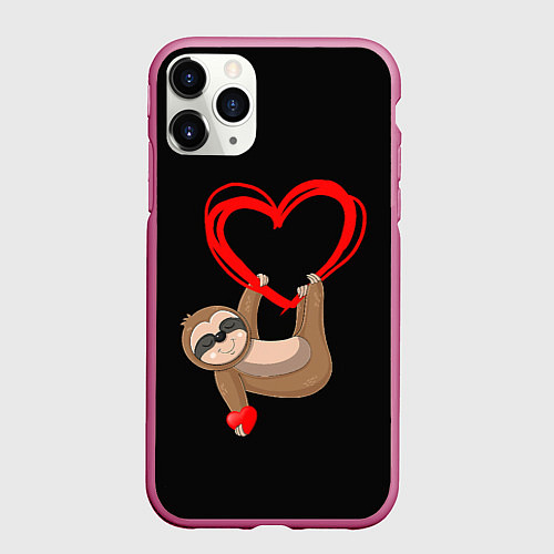 Чехол iPhone 11 Pro матовый Ленивая любовь / 3D-Малиновый – фото 1