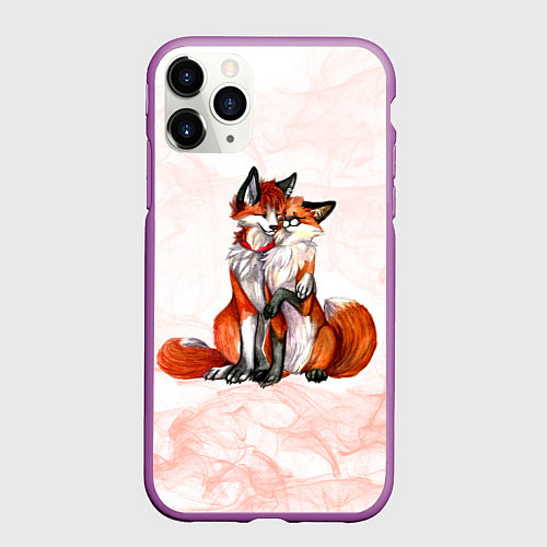 Чехол iPhone 11 Pro матовый Влюблённые Лисы Love / 3D-Фиолетовый – фото 1