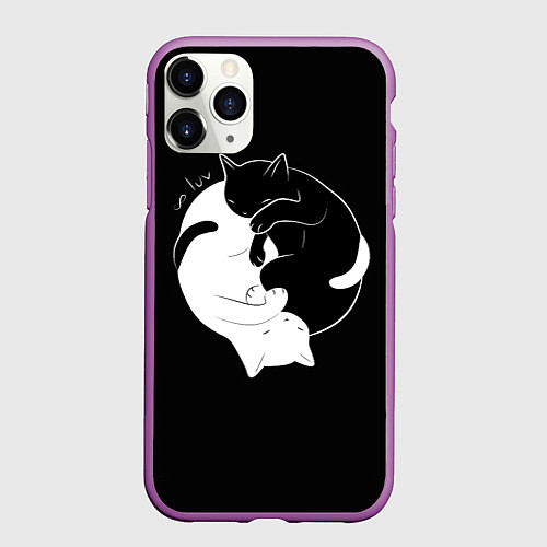 Чехол iPhone 11 Pro матовый Бесконечная любовь Endless kitty love / 3D-Фиолетовый – фото 1