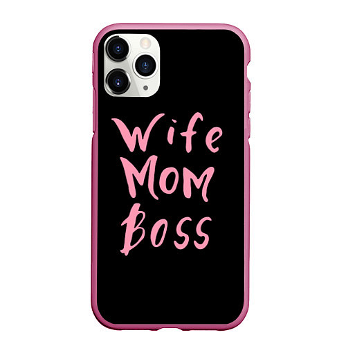 Чехол iPhone 11 Pro матовый Wife Mom Boss / 3D-Малиновый – фото 1