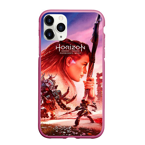 Чехол iPhone 11 Pro матовый Horizon Forbidden West game poster / 3D-Малиновый – фото 1