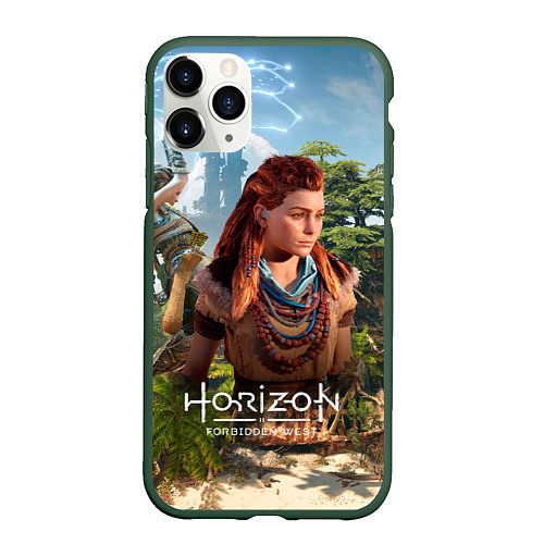 Чехол iPhone 11 Pro матовый Элой Horizon Forbidden West / 3D-Темно-зеленый – фото 1