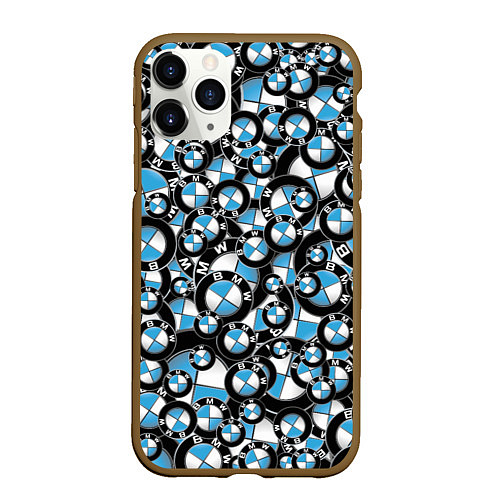 Чехол iPhone 11 Pro матовый BMW PATTERN LOGO / 3D-Коричневый – фото 1