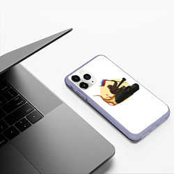 Чехол iPhone 11 Pro матовый Медведь летит на танке, цвет: 3D-светло-сиреневый — фото 2