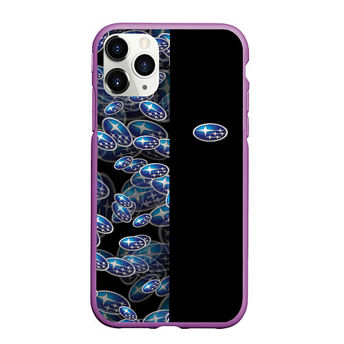 Чехол iPhone 11 Pro матовый SUBARU HALF PATTERN LOGO / 3D-Фиолетовый – фото 1