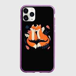 Чехол iPhone 11 Pro матовый Лисы Animal love, цвет: 3D-фиолетовый