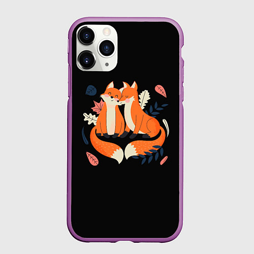 Чехол iPhone 11 Pro матовый Лисы Animal love / 3D-Фиолетовый – фото 1