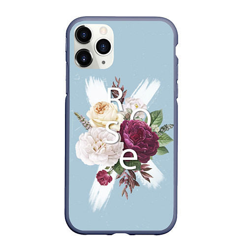 Чехол iPhone 11 Pro матовый Flowers Rose / 3D-Серый – фото 1