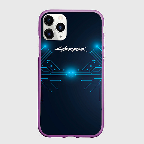 Чехол iPhone 11 Pro матовый Cyberpunk Неоновая микросхема / 3D-Фиолетовый – фото 1