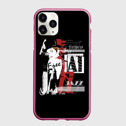 Чехол iPhone 11 Pro матовый JAZZ девушка / 3D-Малиновый – фото 1