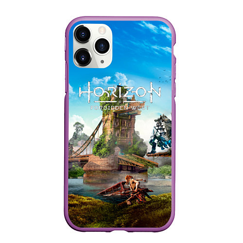 Чехол iPhone 11 Pro матовый Horizon Forbidden West - разрушенный мост / 3D-Фиолетовый – фото 1