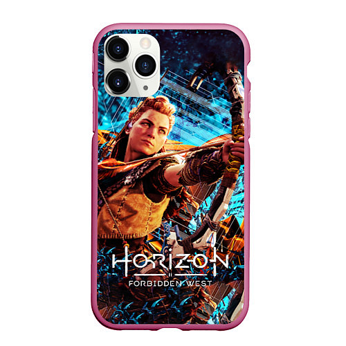 Чехол iPhone 11 Pro матовый Horizon Forbidden West - Элой арт / 3D-Малиновый – фото 1