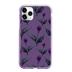 Чехол iPhone 11 Pro матовый Фиолетовые каллы с зелеными листьями, цвет: 3D-сиреневый