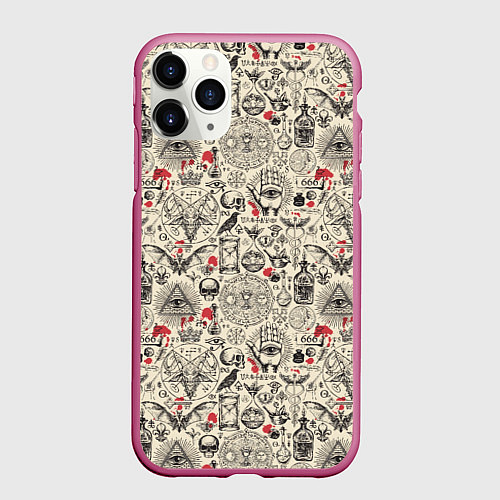 Чехол iPhone 11 Pro матовый Чёрная Магия и Колдовство / 3D-Малиновый – фото 1