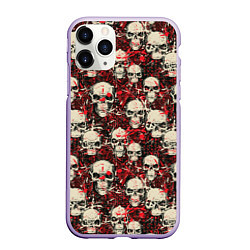 Чехол iPhone 11 Pro матовый Кровавые Черепа Skulls, цвет: 3D-светло-сиреневый