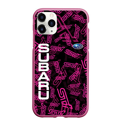 Чехол iPhone 11 Pro матовый SUBARU STI PATTERN / 3D-Малиновый – фото 1