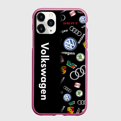 Чехол iPhone 11 Pro матовый Volkswagen Group Half Pattern / 3D-Малиновый – фото 1