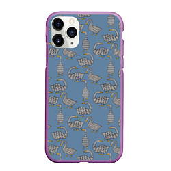 Чехол iPhone 11 Pro матовый Графические гуси паттерн, цвет: 3D-фиолетовый