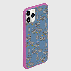 Чехол iPhone 11 Pro матовый Графические гуси паттерн, цвет: 3D-фиолетовый — фото 2