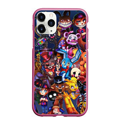 Чехол iPhone 11 Pro матовый Cute Fnaf Pattern, цвет: 3D-малиновый