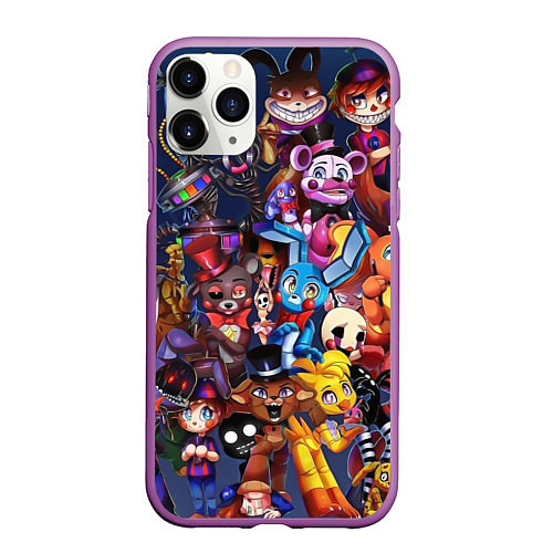 Чехол iPhone 11 Pro матовый Cute Fnaf Pattern / 3D-Фиолетовый – фото 1
