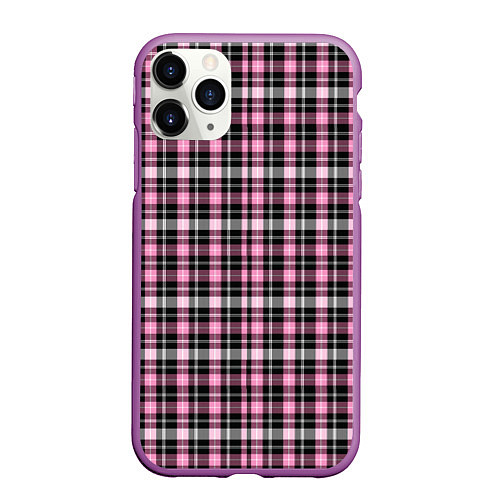 Чехол iPhone 11 Pro матовый Шотландская клетка Tartan scottish роз-черно-бел / 3D-Фиолетовый – фото 1