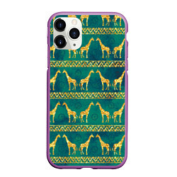 Чехол iPhone 11 Pro матовый Золотые жирафы паттерн
