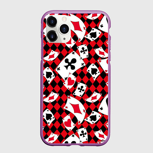 Чехол iPhone 11 Pro матовый Карты масти / 3D-Фиолетовый – фото 1