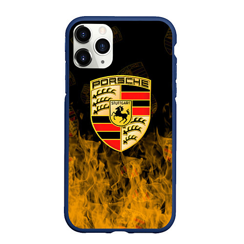 Чехол iPhone 11 Pro матовый Porsche порше огонь / 3D-Тёмно-синий – фото 1