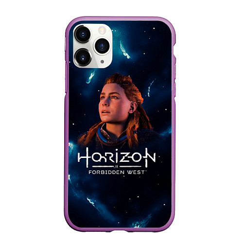 Чехол iPhone 11 Pro матовый Horizon Forbidden West - Молнии / 3D-Фиолетовый – фото 1