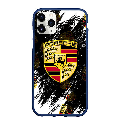 Чехол iPhone 11 Pro матовый Porsche порше sport / 3D-Тёмно-синий – фото 1