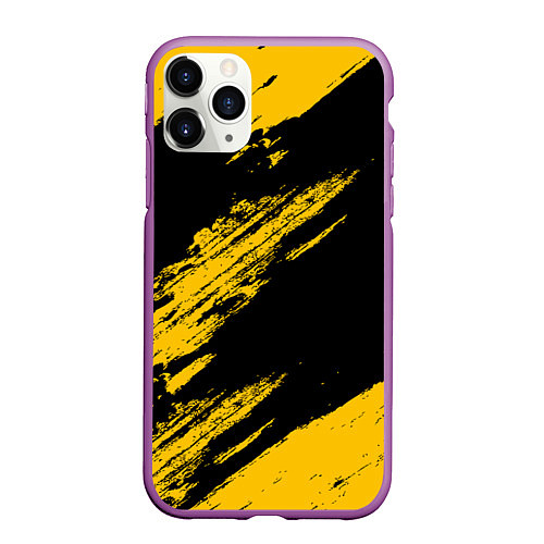 Чехол iPhone 11 Pro матовый BLACK AND YELLOW GRUNGE ГРАНЖ / 3D-Фиолетовый – фото 1